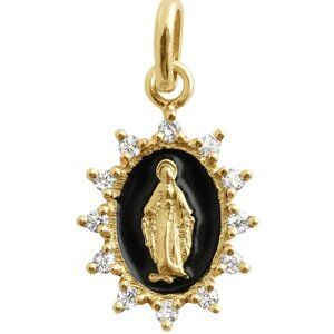 Gigi Clozeau Mini Madone Supreme Pendant 18k Yellow Gold Diamond Black Resin